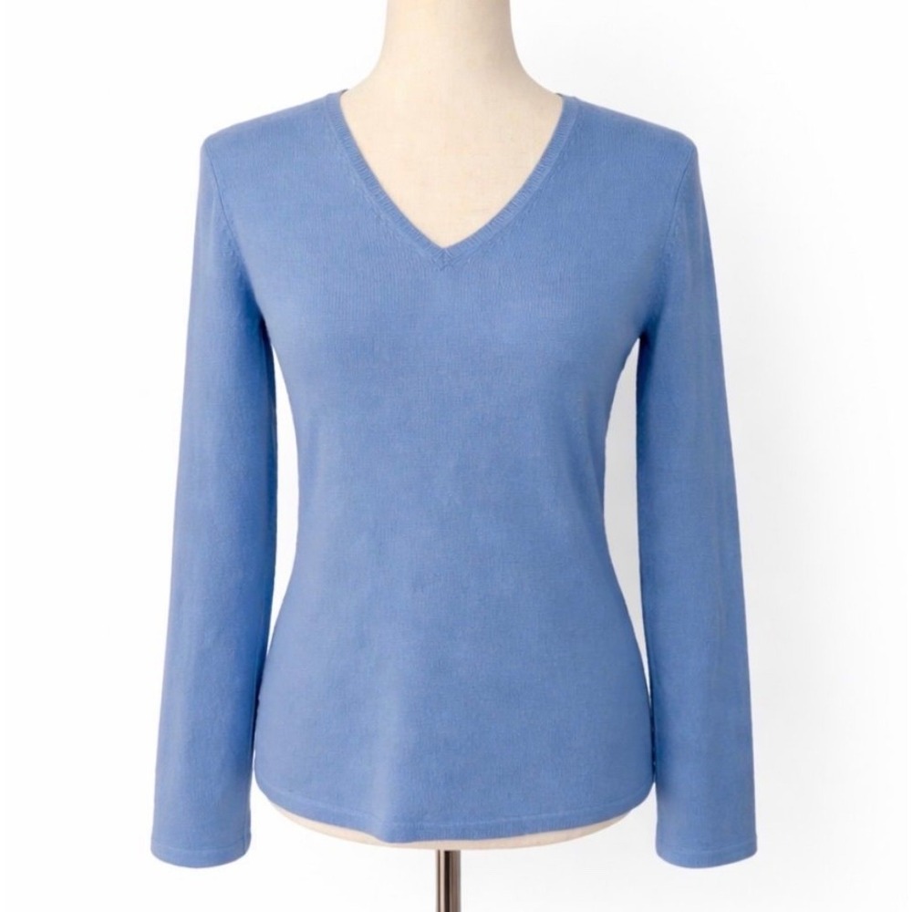 Ann Taylor Cashmere V-Neck Sweater Small Blue Long Sleeve Soft Knit Top Shirt
